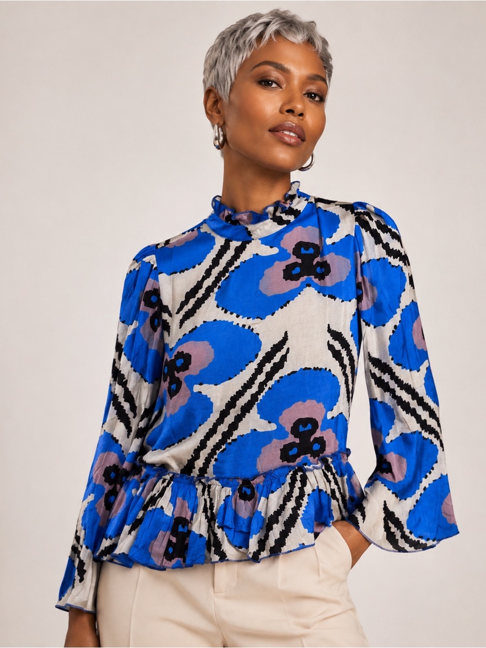 NWT Oliphant Patola Cobalt Blue Peplum Blouse Sz XS
